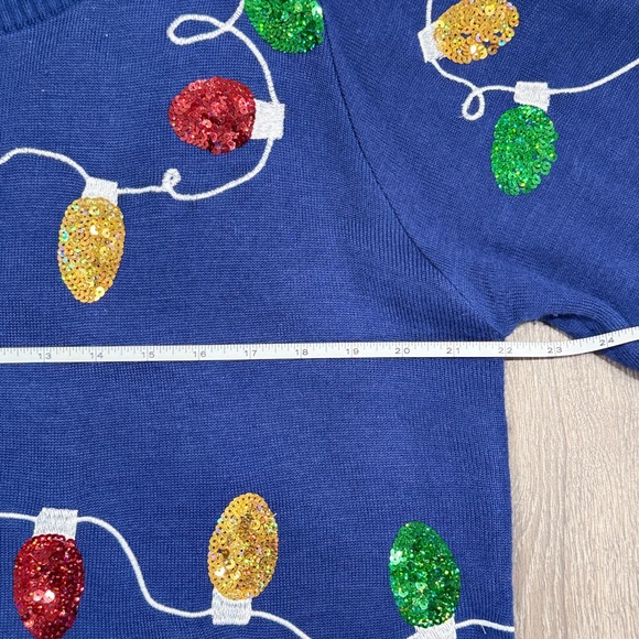 Tipsy Elves Women’s Not So Ugly Blue Sweater with Christmas Lights Size L - Picture 5 of 9